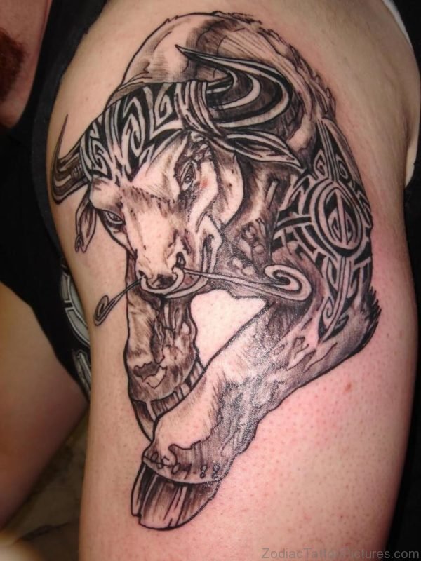 Grey Ink Taurus Tattoo Design