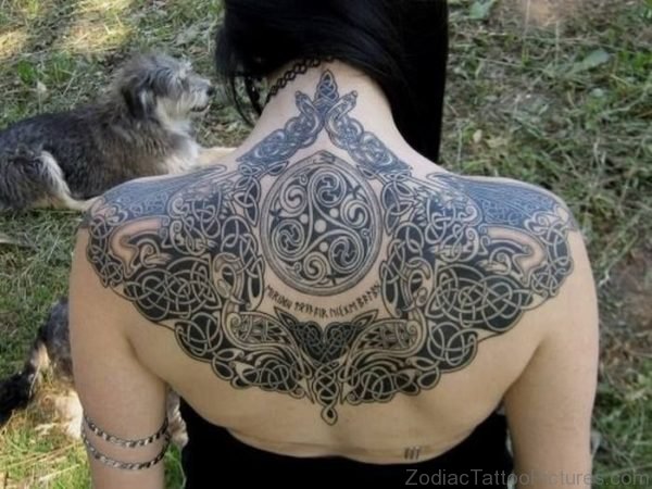 Grey Viking Tattoo On Back