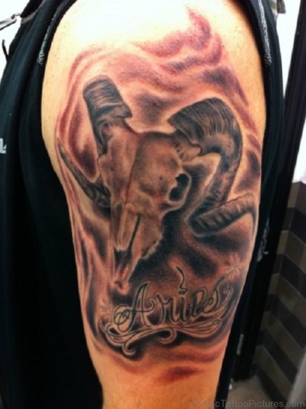 Half Sleeve Aries Shoulder Tattoo 