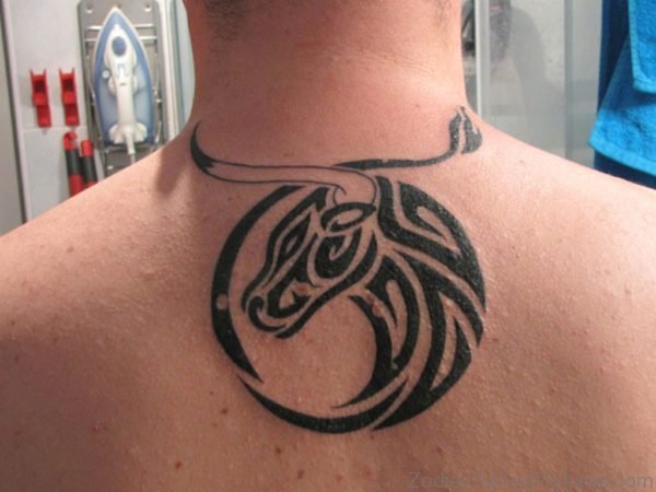 Horn Taurus Tattoo On Back Nape