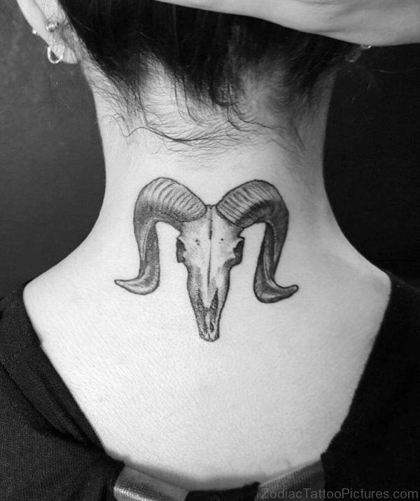 Horn Taurus Tattoo On Back Neck