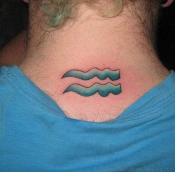 Impressive Aquarius Tattoo On Neck