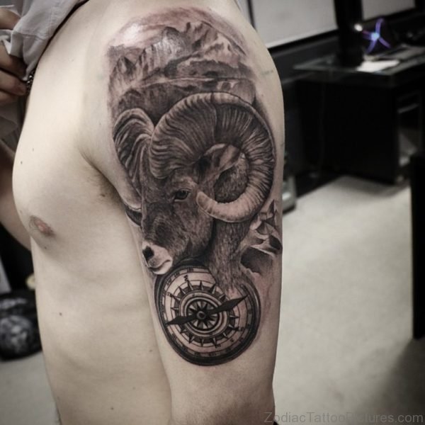 Impressive Aries Shoulder Tattoo 