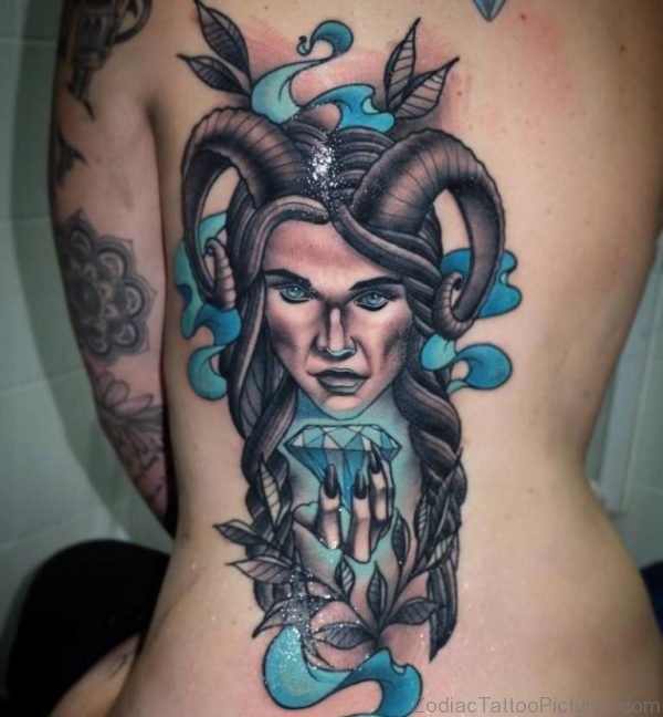 Impressive Aries Tattoo On Back