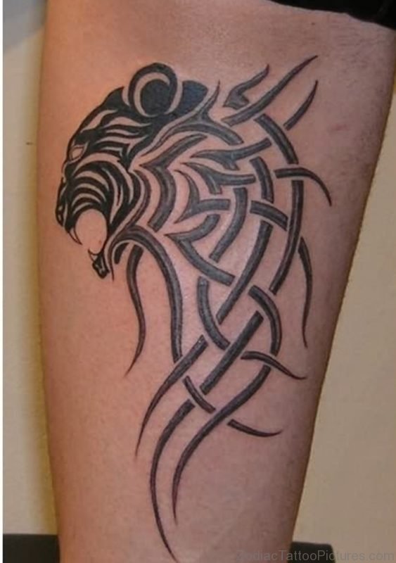 Impressive Black Leo Tattoo Design For Arm