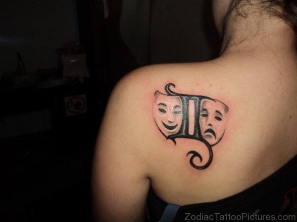 Left Back Shoulder Gemini Tattoo For Woman