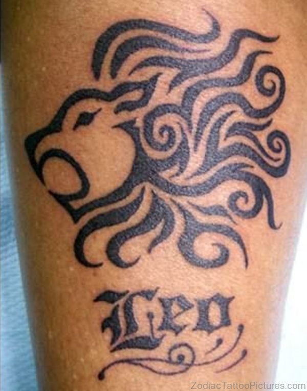 Leo Black Tribal Lion Head Tattoo Design For Arm
