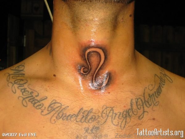 Leo Zodiac Sign Tattoo On neck
