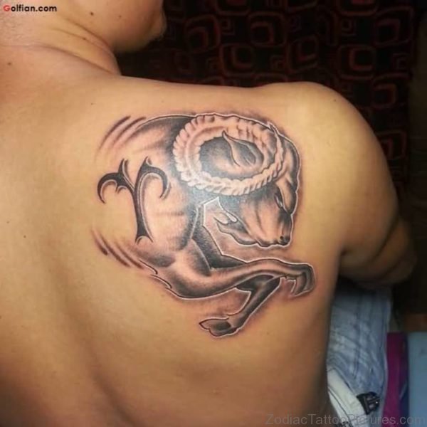 Lovely Aries Tattoo On Shoulder Back 