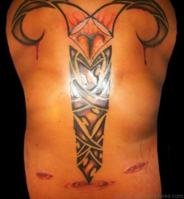 Marvelous Tribal Aries Tattoo On Full Back