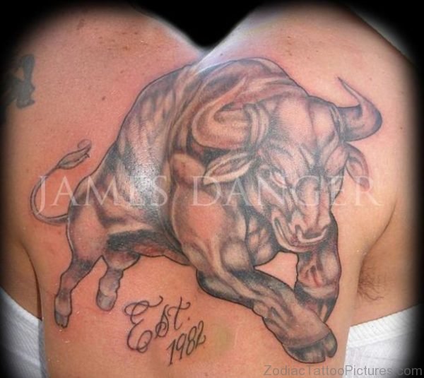 Memorial Taurus Bull Zodiac Tattoo On Shoulder For Men