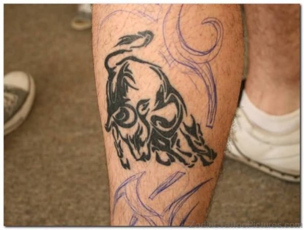 Neat Taurus Tattoo On Leg