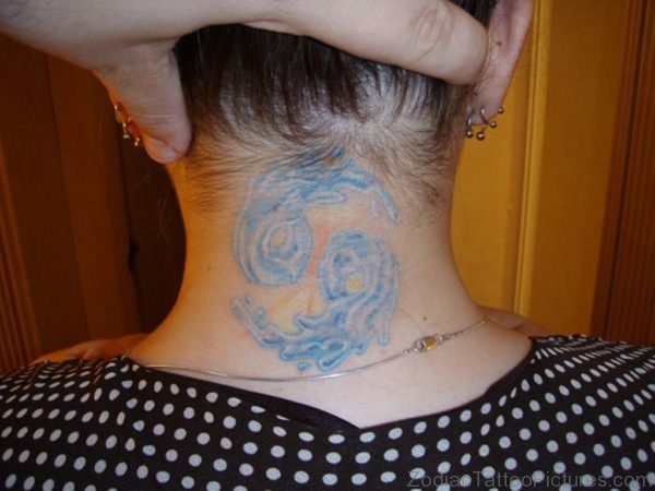 Neck Blue Water Flowy 69 Cancer Tattoo