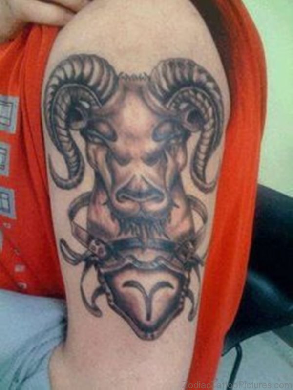 Nice Aries Tattoo On Left Shoulder 
