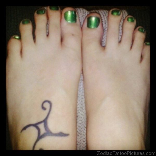 Nice Gemini Tattoo On Foot For Girls