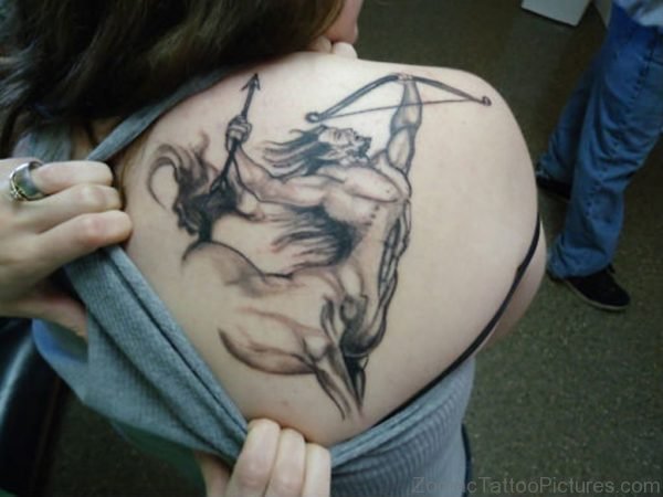 Nice Sagittarius Tattoo On Back 
