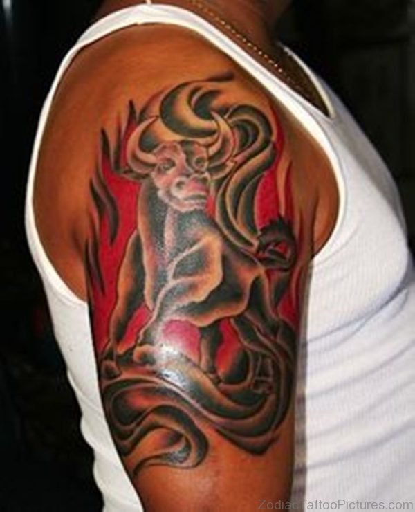 Red Aries Shoulder Tattoo 