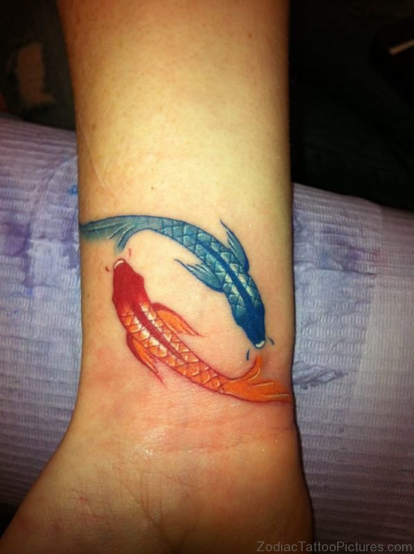 Red Blue Pisces Zodiac Tattoo