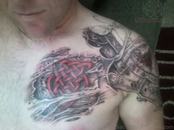 Red Celtic Chest Armor Tattoo