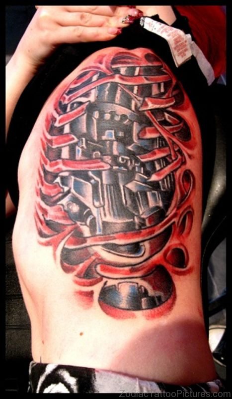 Red Inked Biomechanical Tattoo