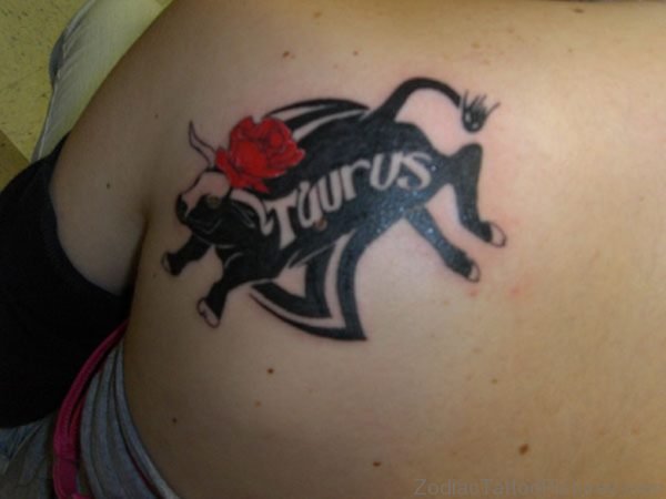 Red Rose And Taurus Tattoo