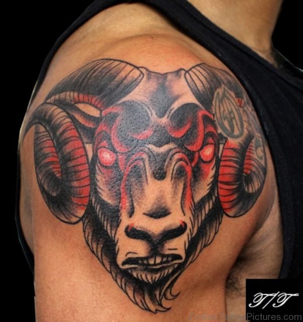 Ree Colored Aries Shoulder Tattoo 