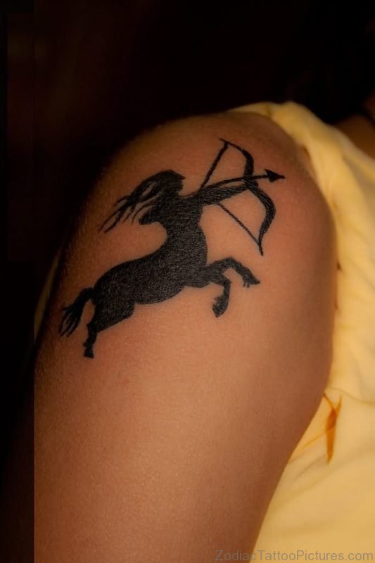 Right Shoulder Black Sagittarius Tattoo 