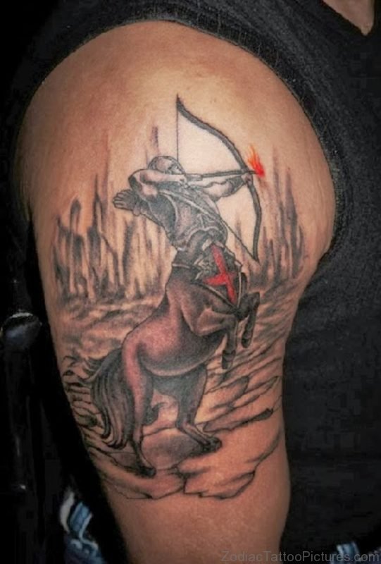 Sagittarius Tattoo On Right Half Sleeve 