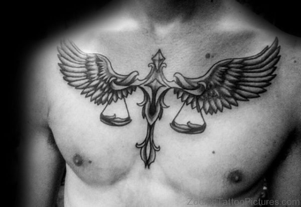 Scale With Angel Wings Mens Libra Upper Chest Tattoo Designs