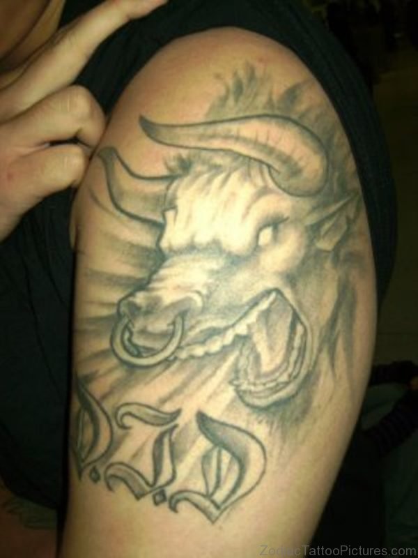 Shouting Taurus Bull Tattoo On Shoulder For Men