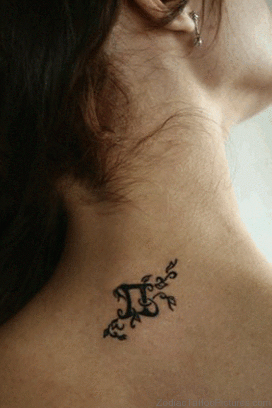Side Neck Gemini Tattoo With Leaves