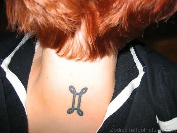 Small Gemini Tattoo On Back Neck For Girls