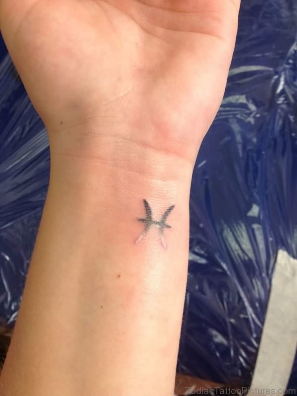 Small Pisces Zodiac Symbol Tattoo On Inner Wrist