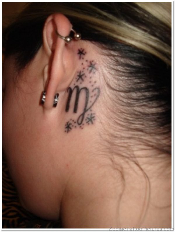 Star And Virgo Tattoo On neck