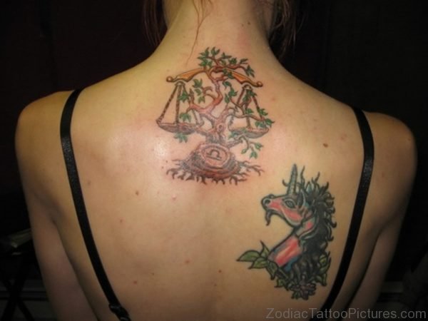Stylish Libra Tattoo On Back