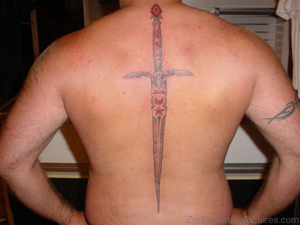 Stylish Sword Tattoo On Back
