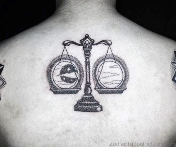 Sun And Moon Guys Libra Back Tattoo