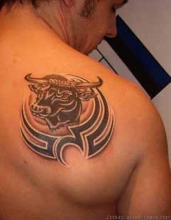 Taurus Bull Tattoo On Right Back Shoulder For Men