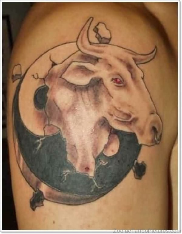 Taurus Bull Yin Yang Tattoo For Shoulder