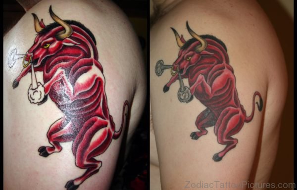 Taurus Red Bull Tattoo On Shoulder