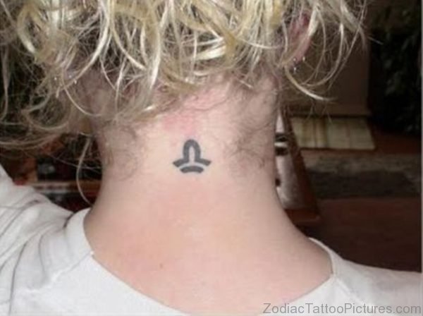 Tiny Libra Tattoo On Neck