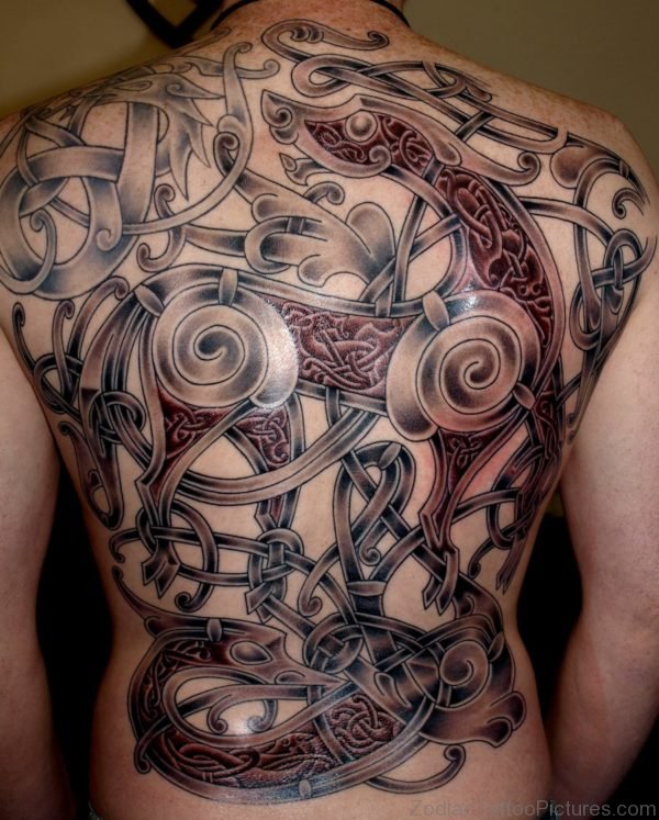 Traditional Viking Tattoo On Full Back