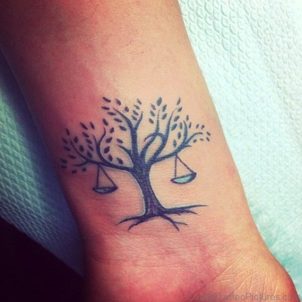 Tree Shape Libra Tattoo On Wrist 