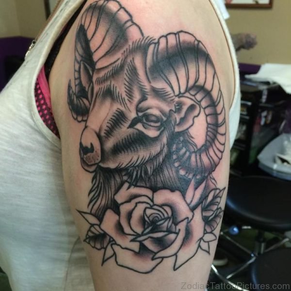 Trendy Aries Tattoo On Left Shoulder 