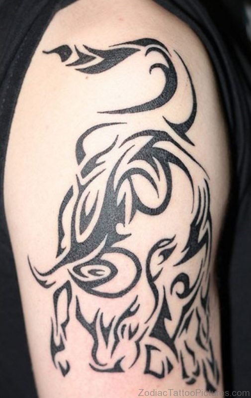 Tribal Classic Taurus Tattoo On Shoulder