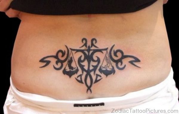 Tribal Libra Tattoo On Lower Back For Girls