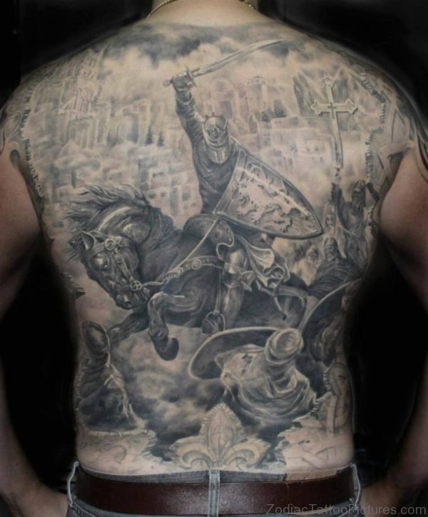 Viking Warrior Tattoo On Full Back