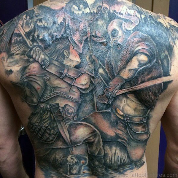Warrior Fighting Tattoo On BAcl