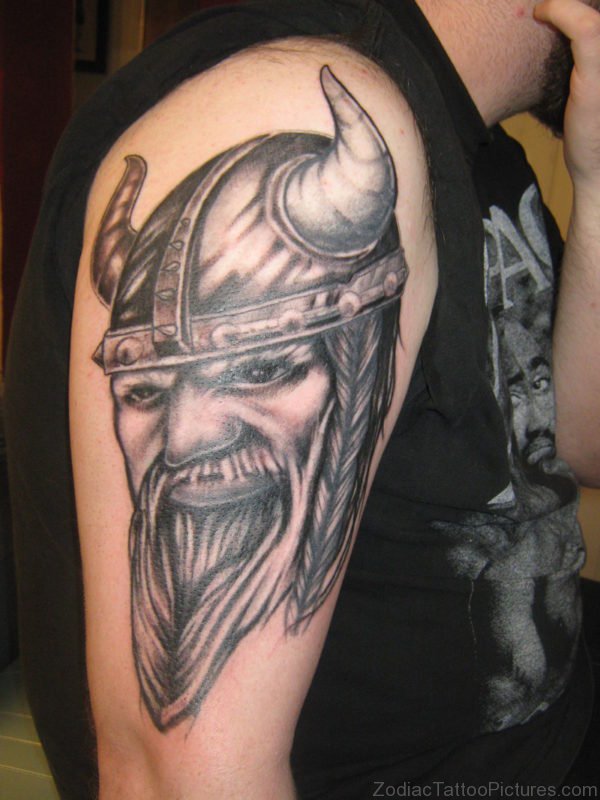 Warrior Head Tattoo On Bicep 25