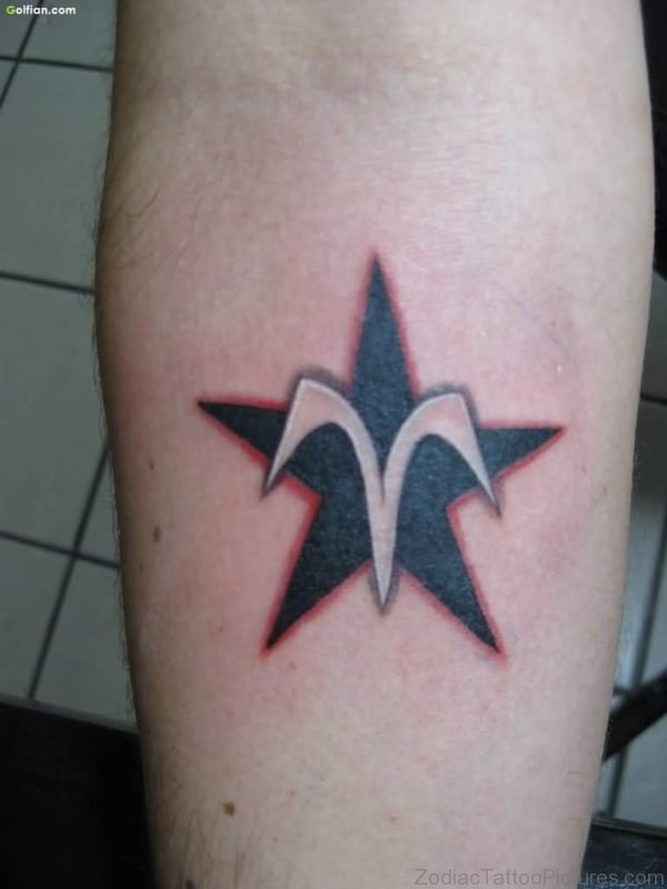 Wonderful Star And Aries Zodiac Tattoo Made On Sleeve